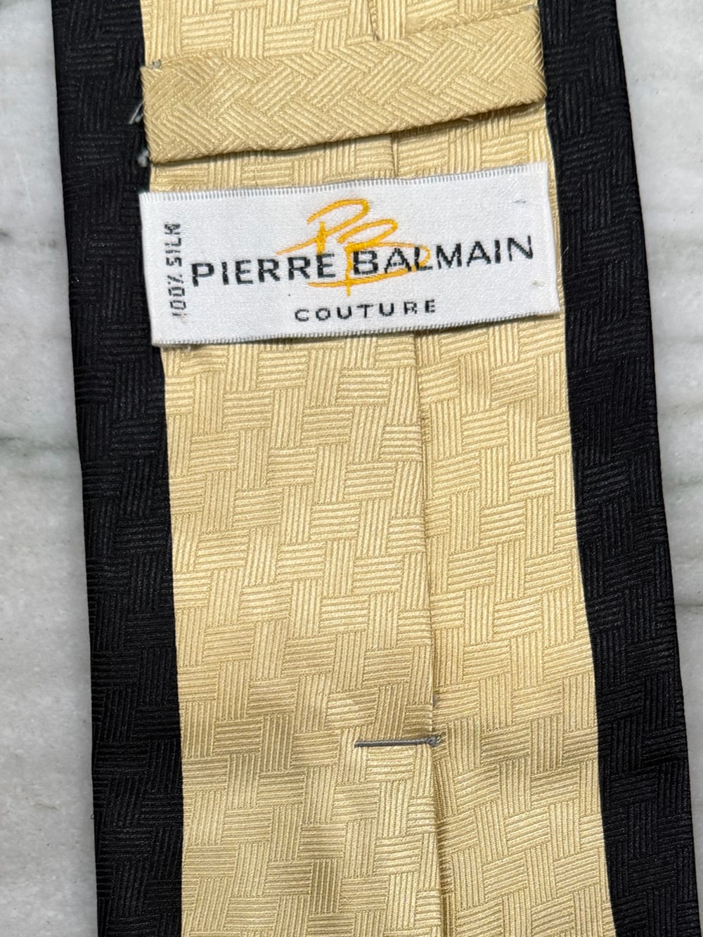 Vintage Pierre Balmain Couture 100% Silk Tie Black Blue Abstract Geometric Mosai